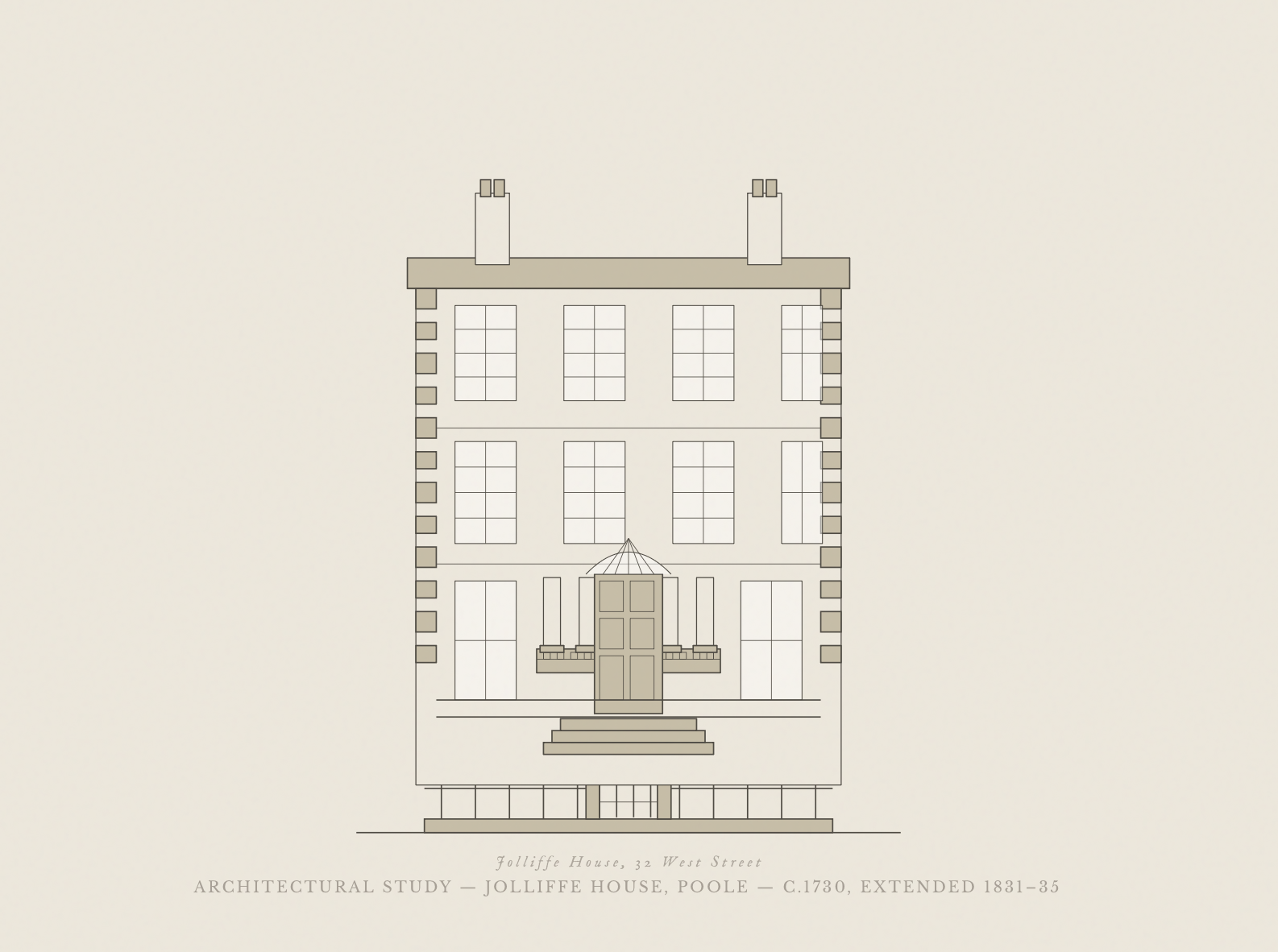 Architectural study illustration of Jolliffe House, Poole